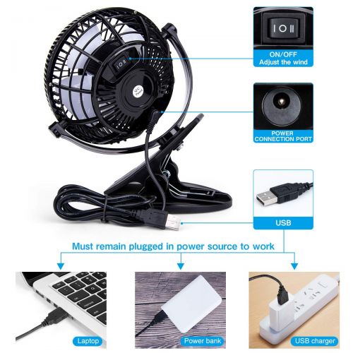  KEYNICE USB Desk Fan, 4 Inch Table Fans, Mini Clip on Fan, Portable Cooling Fan with 2 Speed, USB Powered Stroller Fan, 360° Rotate USB Fan, Personal Quiet Electric Fan for Home Of