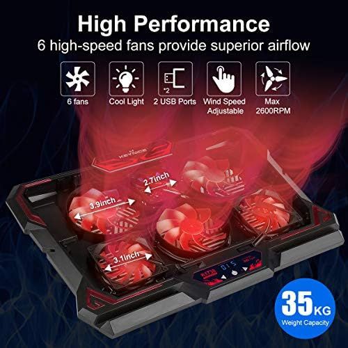  [아마존베스트]KEYNICE Laptop Cooling, 12-17 inch Laptop Cooling Pad, Laptop Cooler with 6 Quiet Fans, Dual USB Port, 5 Wind Speed Adjustable, Red LED Light, Gaming Cooling Fan for Laptop, Portab