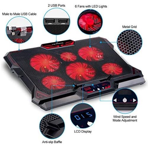  [아마존베스트]KEYNICE Laptop Cooling, 12-17 inch Laptop Cooling Pad, Laptop Cooler with 6 Quiet Fans, Dual USB Port, 5 Wind Speed Adjustable, Red LED Light, Gaming Cooling Fan for Laptop, Portab