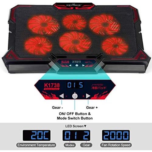  [아마존베스트]KEYNICE Laptop Cooling, 12-17 inch Laptop Cooling Pad, Laptop Cooler with 6 Quiet Fans, Dual USB Port, 5 Wind Speed Adjustable, Red LED Light, Gaming Cooling Fan for Laptop, Portab