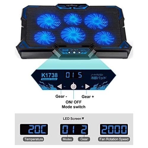  [아마존베스트]KEYNICE Laptop Cooling Pad, Notebook Cooler with 6 Quiet Fan, Dual USB Port, 5 Wind Speed Adjustable, Blue LED Light, Fit 12-17 Computer, Portable Cooler Pad with LCD Screen, Gamin