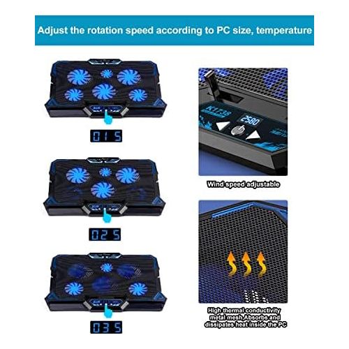  [아마존베스트]KEYNICE Laptop Cooling Pad, Notebook Cooler with 6 Quiet Fan, Dual USB Port, 5 Wind Speed Adjustable, Blue LED Light, Fit 12-17 Computer, Portable Cooler Pad with LCD Screen, Gamin