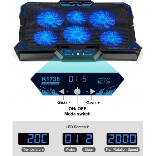  [아마존베스트]KEYNICE Laptop Cooling Pad, Notebook Cooler with 6 Quiet Fan, Dual USB Port, 5 Wind Speed Adjustable, Blue LED Light, Fit 12-17 Computer, Portable Cooler Pad with LCD Screen, Gamin