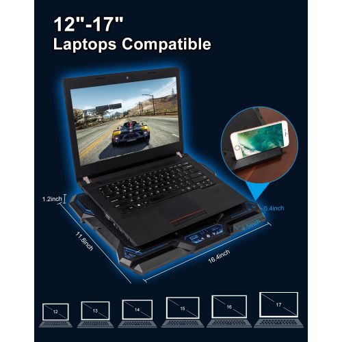  [아마존베스트]KEYNICE Laptop Cooling Pad, Notebook Cooler with 6 Quiet Fan, Dual USB Port, 5 Wind Speed Adjustable, Blue LED Light, Fit 12-17 Computer, Portable Cooler Pad with LCD Screen, Gamin