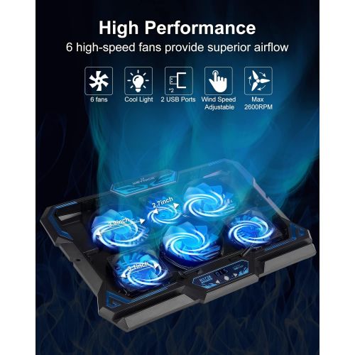  [아마존베스트]KEYNICE Laptop Cooling Pad, Notebook Cooler with 6 Quiet Fan, Dual USB Port, 5 Wind Speed Adjustable, Blue LED Light, Fit 12-17 Computer, Portable Cooler Pad with LCD Screen, Gamin