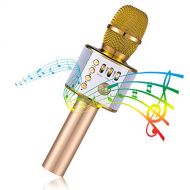 KEYNICE Wireless Bluetooth Karaoke Microphone 3-in-1 Portable Handheld Karaoke Mic Home Party Birthday Speaker Machine for iPhone,Android,iPad,Sony,PC and All Smartphone(Gold)