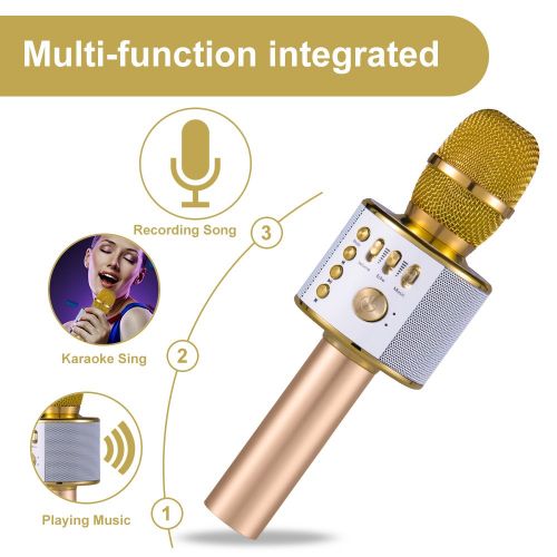  KEYNICE Wireless Bluetooth Karaoke Microphone 3-in-1 Portable Handheld Karaoke Mic Home Party Birthday Speaker Machine for iPhone,Android,iPad,Sony,PC and All Smartphone(Gold)