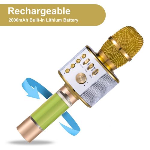  KEYNICE Wireless Bluetooth Karaoke Microphone 3-in-1 Portable Handheld Karaoke Mic Home Party Birthday Speaker Machine for iPhone,Android,iPad,Sony,PC and All Smartphone(Gold)