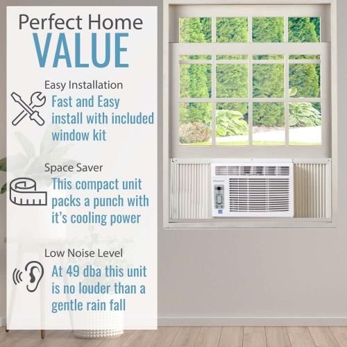  KEYSTONE LCD 5,000 BTU Window Mounted Air Conditioner Star Follow Me Remote Control Energy Saver Sleep Mode Timer Auto-Restart AC for Rooms up to 150 Sq. Ft KSTAW05CE, 5000, White