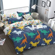 KFZ Dinosaurs Pattern Ultra Soft Duvet Cover Set, 3PCs Queen Size with 1 PC 90x90 Duvet Cover (Without Comforter Insert) and 2 PCs 20” x30 Pillow Cases for Teen Boys and Girls