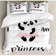 KFZ Ambesonne I am a Princess Duvet Cover Set, Funny Ballerina Panda Bear Dancing in Pink Skirt Baby Kids Girls, Decorative 3 Piece Bedding Set with 2 Pillow Shams, Queen Size, Grey Ro