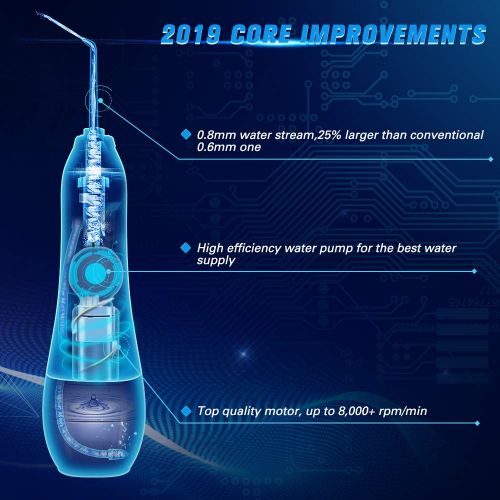  KFiAQ 2019 Upgraded Cordless Water Flosser, Professional Portable Oral Irrigator Electric Dental Flosser,...