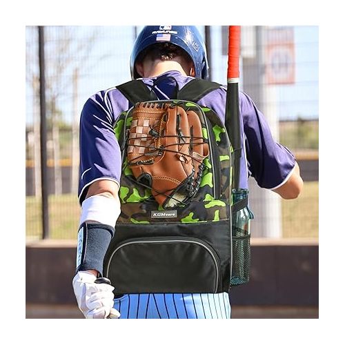  Baseball Bag, Softball Bag with Shoes Compartment Bat Backpack for Baseball, T-Ball Bat, Glove Holder, Helmet, Caps, Teeball Equipment Gear