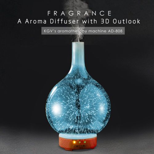  Essential Oil Diffuser - KGV 3D Glass Cool Mist Ultrasonic Aroma with BPA Free, Night Mood Led Light, Safe Auto Shut-off and Timer. 100ml Essential Oil Aromatherapy for...