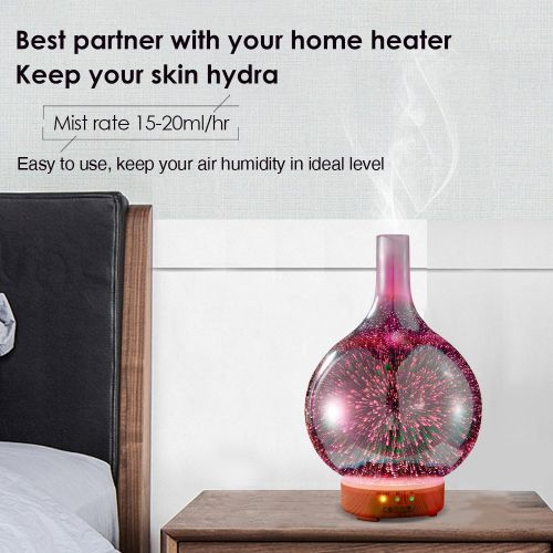  Essential Oil Diffuser - KGV 3D Glass Cool Mist Ultrasonic Aroma with BPA Free, Night Mood Led Light, Safe Auto Shut-off and Timer. 100ml Essential Oil Aromatherapy for...