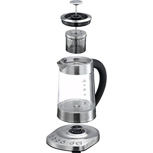  KHAPP 2 IN 1 Teekocher und Wasserkocher elektrisch in Silber,1,7 Liter, Teekocher mit Temperatureinstellung 2200 Watt, Tea Maker