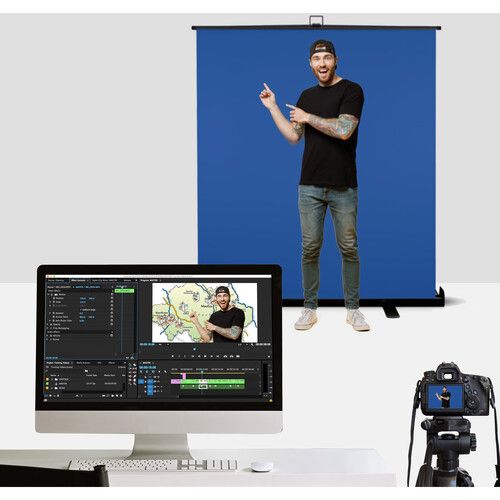  KHOMO GEAR Extra-Large Pull-Up Backdrop Screen (Chroma Blue, 62 x 77