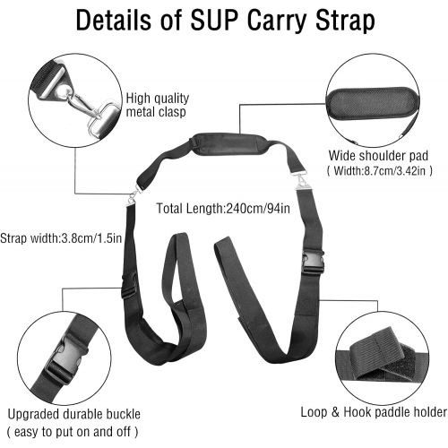  KIAPIDO Paddle Board Accessories,Paddle SUP Board Strap Carry Strap for Women Man,Shoulder Carrier Strap for Paddleboard Longboard Surfboard Kayak Canoe,Adjustable Length Heavy-Dut