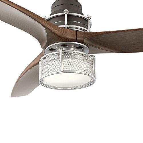  KICHLER 54-in Satin Natural Bronze with Brushed Nickel Accents LED Indoor Downrod Mount Ceiling Fan with Light Kit and R