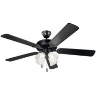 KICHLER Kichler 402SBK Basics 52 Ceiling Fan with Lights and Pull Chain, Satin Black