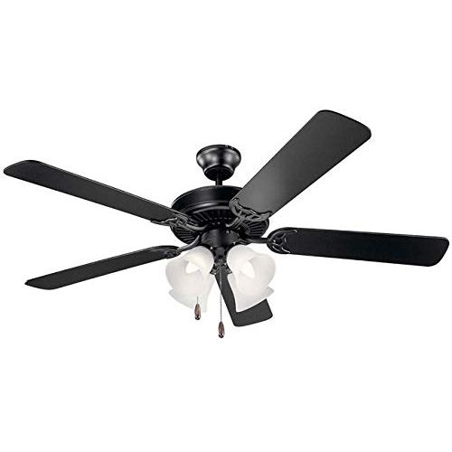  KICHLER Kichler 402SBK Basics 52 Ceiling Fan with Lights and Pull Chain, Satin Black