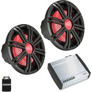 KICKER - Two KM124 12 Charcoal Colored Marine Subwoofers with KXM12001 1200-Watt Marine Amplifier