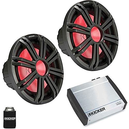  KICKER - Two KM124 12 Charcoal Colored Marine Subwoofers with KXM12001 1200-Watt Marine Amplifier