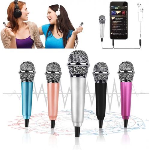  KICOSOADT Mini Microphone,Tiny Microphone, Portable Microphone/Instrument Microphone for Man/Pet Voice Recording Shouting and Sing,with Mic Stand and Box (Silver)