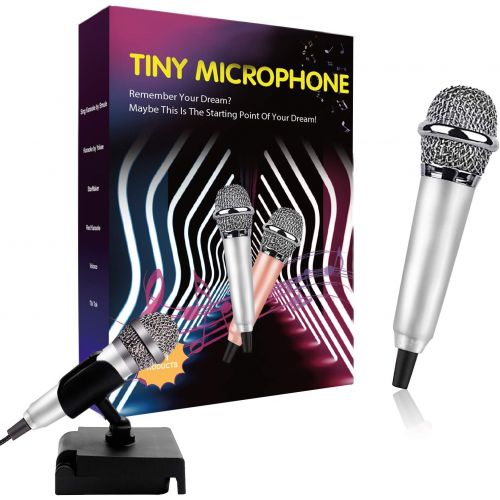  KICOSOADT Mini Microphone,Tiny Microphone, Portable Microphone/Instrument Microphone for Man/Pet Voice Recording Shouting and Sing,with Mic Stand and Box (Silver)