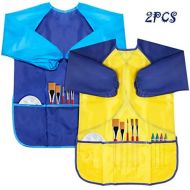 [아마존베스트]Kicosy 2 Pack Kids Apron Toddler Art Smock Toddler Smock for Kids Smock Children Waterproof Painting Aprons Artist Smock Toddler Smocks for Painting (Blue & Yellow)