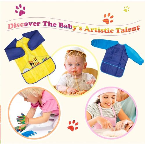  [아마존베스트]Kicosy 2 Pack Kids Apron Toddler Art Smock Toddler Smock for Kids Smock Children Waterproof Painting Aprons Artist Smock Toddler Smocks for Painting (Blue & Yellow)