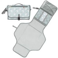 Kiddibean Clutch Diaper Changing Pad - Waterproof Baby Travel Changing Station Portable and Easy to use - Built-in Head Cushion  Multiple Pockets - Cute Elephant Print (Grey)