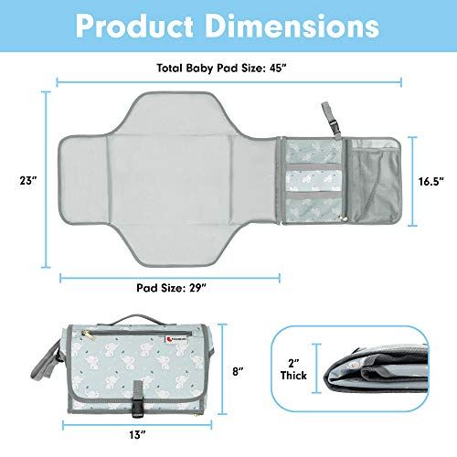  Kiddibean Clutch Diaper Changing Pad - Waterproof Baby Travel Changing Station Portable and Easy to use - Built-in Head Cushion  Multiple Pockets - Cute Elephant Print (Grey)