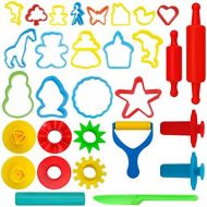 [아마존베스트]KIDDY DOUGH 24-Piece Tools Dough & Clay Party Pack w/Animal Shapes - Mega Tool Playset Includes 22 Colorful Cutters, Molds, Rollers & Play Accessories