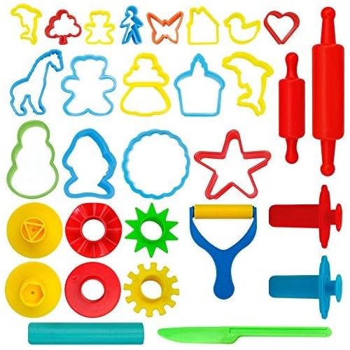  [아마존베스트]KIDDY DOUGH 24-Piece Tools Dough & Clay Party Pack w/Animal Shapes - Mega Tool Playset Includes 22 Colorful Cutters, Molds, Rollers & Play Accessories