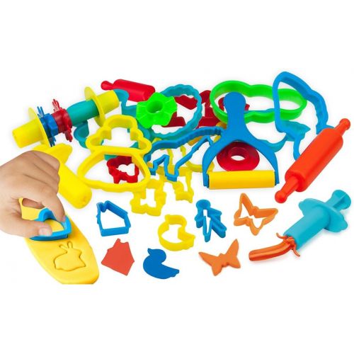  [아마존베스트]KIDDY DOUGH 24-Piece Tools Dough & Clay Party Pack w/Animal Shapes - Mega Tool Playset Includes 22 Colorful Cutters, Molds, Rollers & Play Accessories