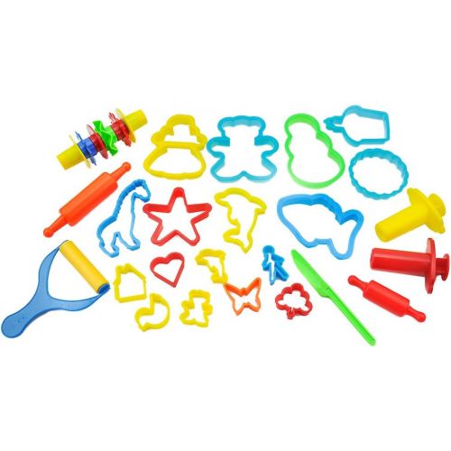  [아마존베스트]KIDDY DOUGH 24-Piece Tools Dough & Clay Party Pack w/Animal Shapes - Mega Tool Playset Includes 22 Colorful Cutters, Molds, Rollers & Play Accessories