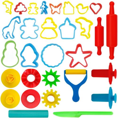  [아마존베스트]KIDDY DOUGH 24-Piece Tools Dough & Clay Party Pack w/Animal Shapes - Mega Tool Playset Includes 22 Colorful Cutters, Molds, Rollers & Play Accessories