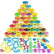 [아마존베스트]KIDDY DOUGH 40 Pack of Birthday Party Favors Bulk Dough & Clay Pack - Includes Molded Animal Shaped Lids + 40 Shapes & Numbers Dough Tools - Holiday Edition - (1oz Tubs - 40oz Tota