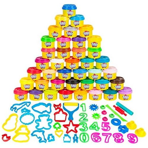  [아마존베스트]KIDDY DOUGH 40 Pack of Birthday Party Favors Bulk Dough & Clay Pack - Includes Molded Animal Shaped Lids + 40 Shapes & Numbers Dough Tools - Holiday Edition - (1oz Tubs - 40oz Tota