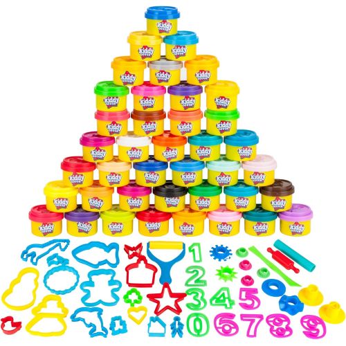  [아마존베스트]KIDDY DOUGH 40 Pack of Birthday Party Favors Bulk Dough & Clay Pack - Includes Molded Animal Shaped Lids + 40 Shapes & Numbers Dough Tools - Holiday Edition - (1oz Tubs - 40oz Tota