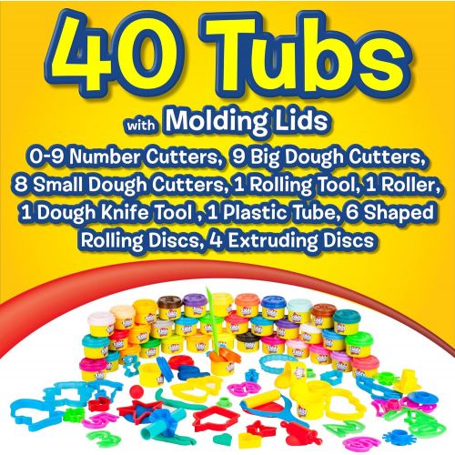  [아마존베스트]KIDDY DOUGH 40 Pack of Birthday Party Favors Bulk Dough & Clay Pack - Includes Molded Animal Shaped Lids + 40 Shapes & Numbers Dough Tools - Holiday Edition - (1oz Tubs - 40oz Tota
