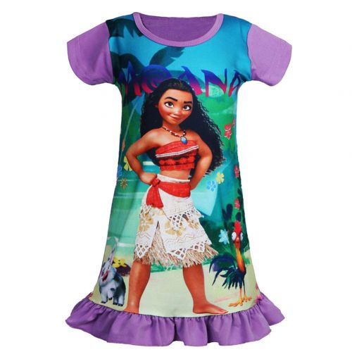  KIDHF Moana Comfy Loose Fit Pajamas Girls Printed Princess Dress