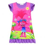 KIDHF Trolls Comfy Loose Fit Pajamas Girls Printed Princess Dress