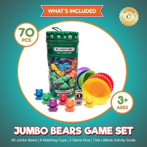  [아마존핫딜][아마존 핫딜] Kids Korner Jumbo Counting Bears Matching Game - Montessori Fine Motor Learning Toys for 2 Year Olds with Stacking Cups, 60 Preschool Math Manipulatives, 2 Toddler Games Dice, Toy Storage & Ac