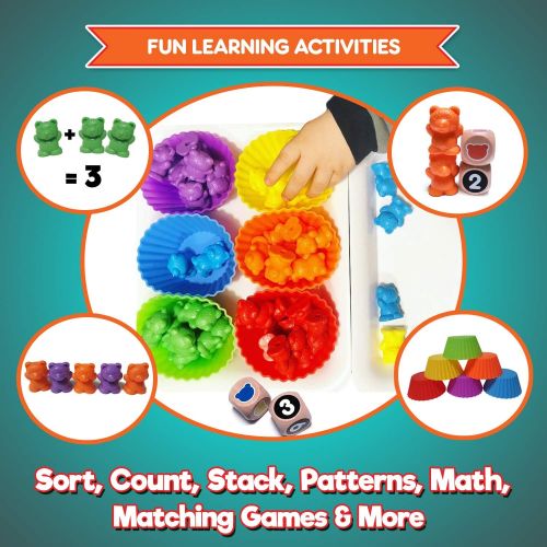  [아마존핫딜][아마존 핫딜] Kids Korner Jumbo Counting Bears Matching Game - Montessori Fine Motor Learning Toys for 2 Year Olds with Stacking Cups, 60 Preschool Math Manipulatives, 2 Toddler Games Dice, Toy Storage & Ac