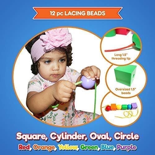  KIDS KORNER Jumbo Lacing Beads For Toddlers and Nuts & Bolts 2-in-1 Montessori Educational Preschool Toys For 2 Year Old - Matching Fine Motor Skills Toddler Games with Toy Storage & Learning