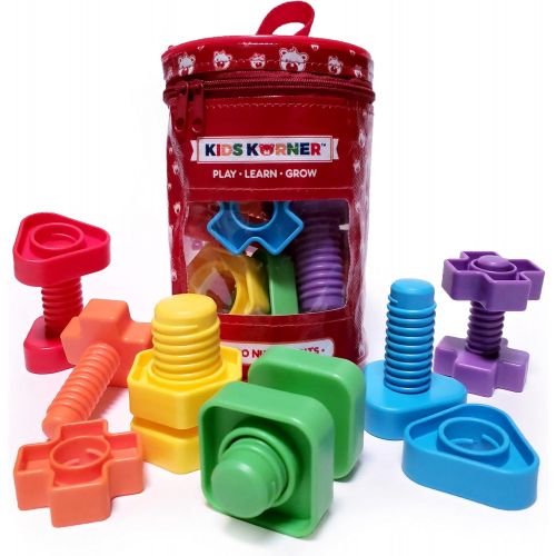  KIDS KORNER Jumbo Nuts and Bolts for Toddlers - Fine Motor Skills Rainbow Matching Game Montessori Toys for Toddlers & Toddler Games 12 pc Occupational Therapy Educational Toys with Toy Storag