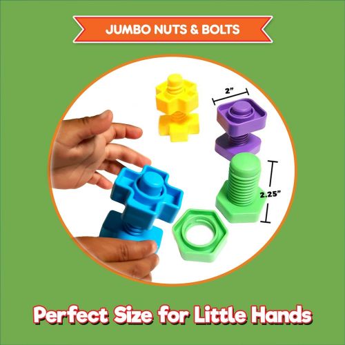  KIDS KORNER Jumbo Nuts and Bolts for Toddlers - Fine Motor Skills Rainbow Matching Game Montessori Toys for Toddlers & Toddler Games 12 pc Occupational Therapy Educational Toys with Toy Storag