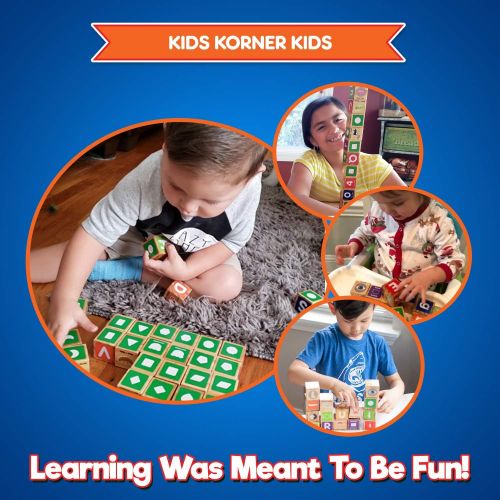  KIDS KORNER Alphabet Blocks Toys for Toddlers - Bilingual Educational Toys for 2 Year Olds, Spanish Learning Toys, Stacking Toys with 30 Wooden Blocks and Toddler Learning Activiti